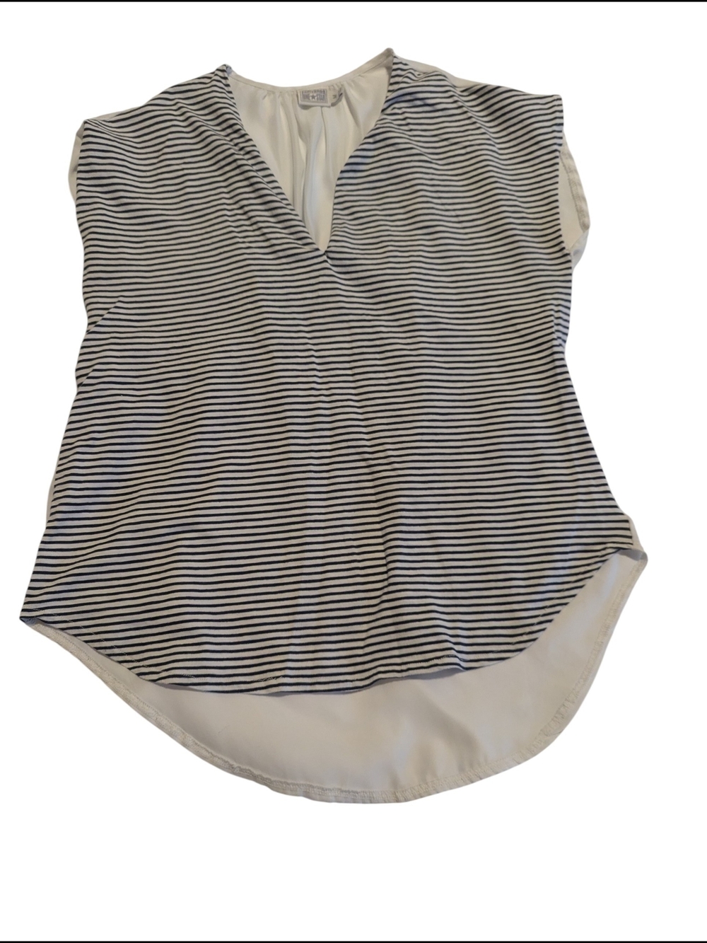 Converse Striped V-Neck Sleeveless Top - White and Navy, M